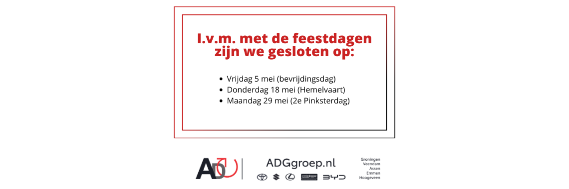 ADG Groep openingstijden mei